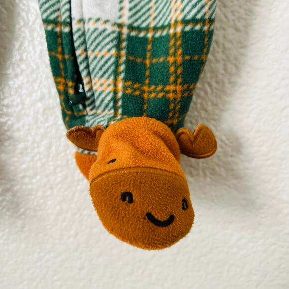 Carter’s reindeer fleece zip footie onesie green tan brown plaid - Picture 3 of 6